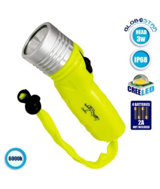 GloboStar® 79027 Αδιάβροχος Καταδυτικός Φορητός Φακός LED COB IP68 3W 300lm Ψυχρό Λευκό 6000K